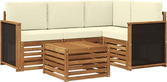vidaXL Conjunto De Sof&aacute;s De Exterior 5 Uds. Natural Y Crema Poli&eacute;ster Vidaxl