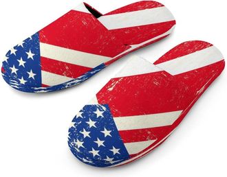 Generic U.S. And Denmark Grunge Flag Mens Cotton Slippers Memory Foam Comfort House Shoes Winter Indoor Slipper for Hotel Casa Spa