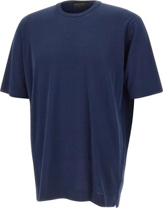 FILIPPO DE LAURENTIIS Crepe Katoen Gebreid T-shirt - Heren - T-shirts - Blauw - 3XL - Katoen - Tops