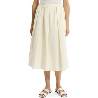 Theory Pleated Organic Cotton Midi Skirt in Ivory at Nordstrom, Size X-Large