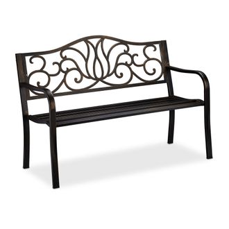 Relaxdays Relaxdays Banco Jard&iacute;n Antiguo, 2 Personas, Asiento Metal, Balc&oacute;n Y Terraza, 90 X 127,5 X 63 Cm, Acero, Negro Y Bronce