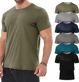 Generic 6 Pack Mens Big and Tall Shirts Summer Cotton Short Sleeve Tee Crew Neck Casual Top Basic Oversize T Shirts Mens Striped Shirt Short Sleeve T-Shirts (