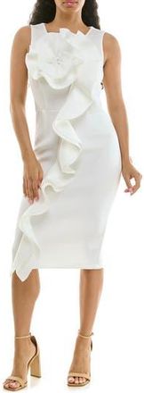 Nina Leonard Oversize Rosette Ruffle Sheath Dress in White at Nordstrom Rack, Size Medium