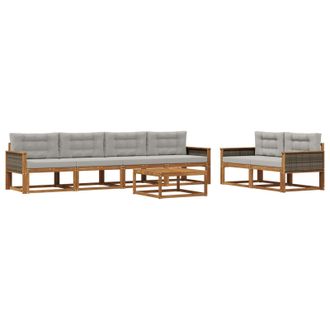 vidaXL Conjunto De Sof&aacute;s De Exterior 7 Pcs Natural Y Gris Claro Vidaxl