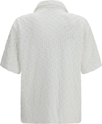 GCDS Mens Monogram Terry Shirt Optic White-White Cotton; Polyamide White/white