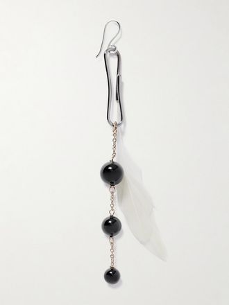 Christophe Lemaire Orecchino Singolo In Metallo Dorato E Argentato Con Onice E Piume Dot - Nero