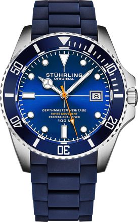St&uuml;hrling Datemaster Heritage 4087 Mens 44mm - Blue Stainless Steel - One Size