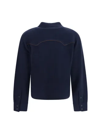 Guest In Residence Cropped Western Cashmere Shirt - Navy