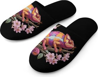 Generic Chameleon Print Mens Slippers Warm Non-Slip Houes Shose Spa Slipper for Home Bedroom