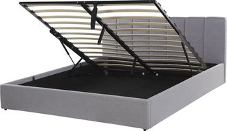 Beliani Cama Con Somier De Poli&eacute;ster Gris Claro 160 X 200 Cm Cabecero Almacenaje Dreux