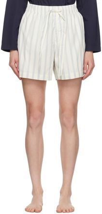 Tekla Off-White & Blue Drawstring Pyjama Shorts