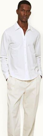 Orlebar Brown Giles Pique Classic Collar Cotton Pique Shirt in White at Nordstrom, Size Xx-Large