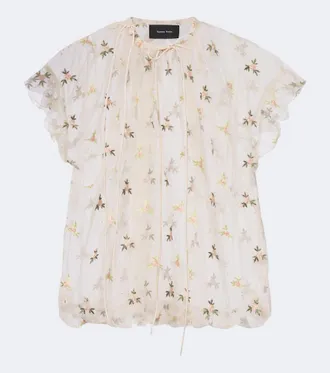 Simone Rocha Top de tul bordado y fruncido