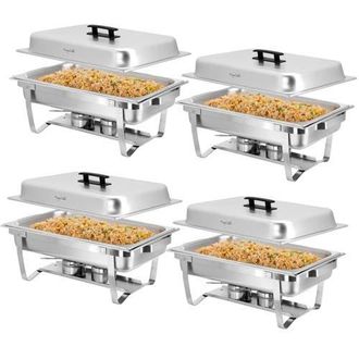 MegaChef 9.5 Quart Foldable Stainless Steel Professional Chafing Dish/Food Warmer/Buffet Server Serving Trays, Set of 4 in Silver at Nordstrom