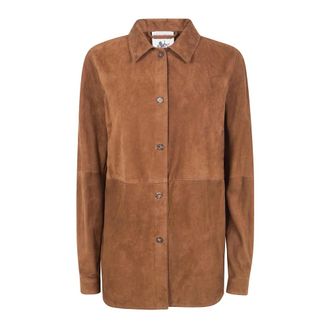 Semicouture Su&egrave;de overhemd met panelen - Dames - Jassen - Beige - Maat: XL Su&egrave;de