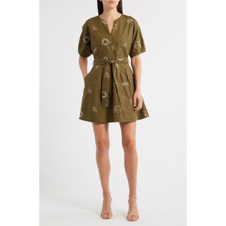 Ciebon Zahra Embroidered Flare Minidress in Olive at Nordstrom Rack, Size X-Large