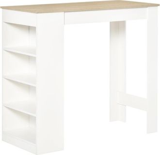 HOMCOM Kitchen Bar Table with Side Shelves - White & Oak | TJ Hughes
