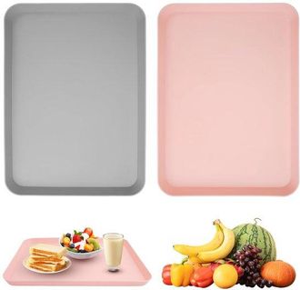 No Brand Dailygoody - Bandeja Rectangular - Pl&aacute;stico Peque&ntilde;o - Apto Para Lavavajillas - Rosa Y Gris - Ideal Para Caf&eacute; Y T&eacute; - Juego De 2