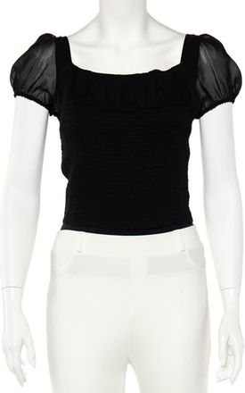 Emporio Armani Black Silk Smocked Sheer Top