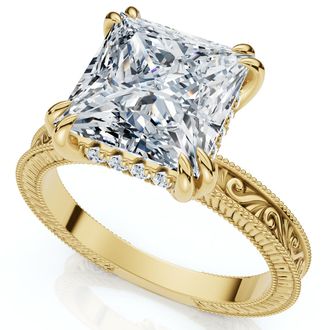 Pompeii3 Certified 2 1/2Ct Princess Cut Louve Diamond Engagement Ring 14k Gold Lab Grown