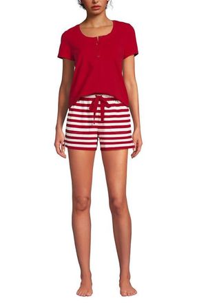 Lands End Knit 2 Piece Pajama Set - Short Sleeve Top and Shorts in Compass Red/ivory Stripe at Nordstrom, Size X-Small