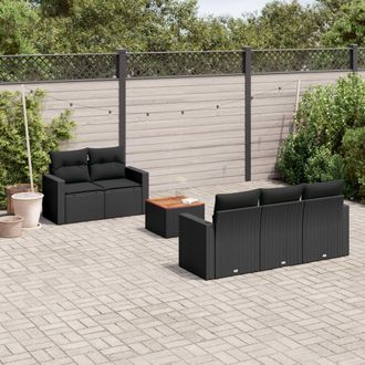vidaXL Set De Sof&aacute;s De Jard&iacute;n 6 Piezas Y Cojines Rat&aacute;n Sint&eacute;tico Negro Vidaxl