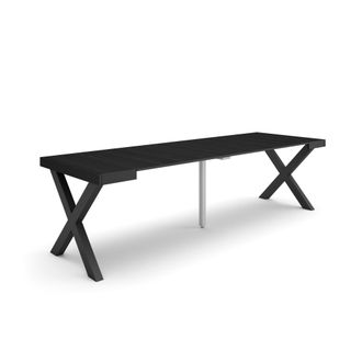 Skraut Home Mesa Consola Extensible, Mesa Comedor Plegable, 260, Para 12 Comensales, Patas Madera Maciza, Estilo Moderno, Negro - Skraut Home
