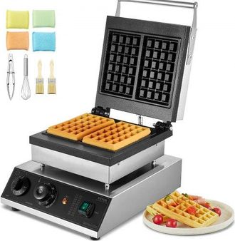OEM 2 Pcs M&aacute;quina Para Hacer Gofres Comerciales M&aacute;quina Para Hacer Gofres Rectangulares De Acero Inoxidable Antiadherente 2000 W Con Control De Temperatur