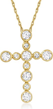 Ross-Simons Bezel-Set Diamond Cross Pendant Necklace in 14kt Yellow Gold