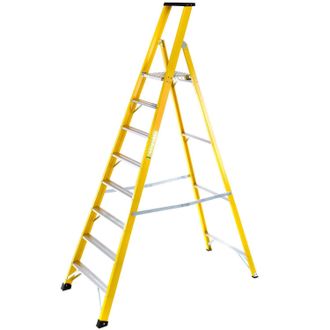 Loops 1.9m FIBREGLASS Platform Step Ladders 8 Tread Professional Lightweight Steps