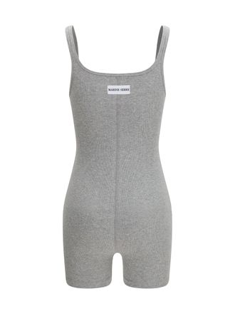 Marine Serre Womens Short Catsuit Moon Logo Ribbed Jersey Grey Cotton Jumpsuits Dress