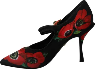 Dolce & Gabbana Black Red Floral Mary Janes Pumps Womens Shoes