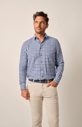 Johnnie-O Tucked Cotton Blend Button Up Shirt In Wake