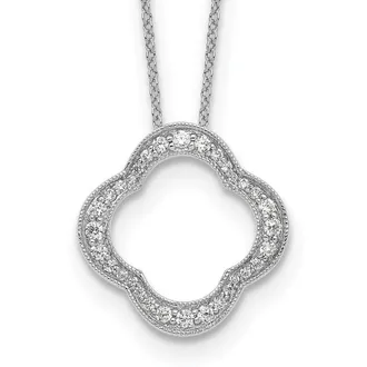 Diamond2Deal 14k White Gold 3/8 Ct Lab Grown Diamond Floral Pendant Necklace 18 Clarity VS, Color D-E