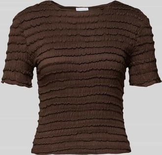 Jake*s T-Shirt mit Strukturmuster und Rundhalsausschnitt in Dunkelbraun, Gr&ouml;&szlig;e XXL