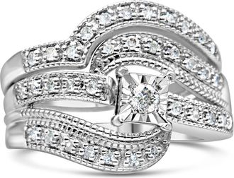 House of Brilliance Silver 1/3 Cttw Diamond Crisscross Engagement Ring Bridal Set in White at Nordstrom, Size 12