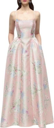 The Dessy Group Jillian Floral Satin Twill Gown in Esme Floral at Nordstrom, Size 14