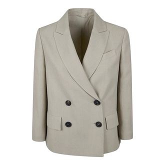 Brunello Cucinelli Brunello Cucinelli, Blazers, female, Gray, Size: 2XS Fluid Viscose and Linen Twill Jacket