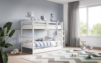 Flair Zoom Wooden Detachable Bunk Bed with Trundle in White | Size: Single
