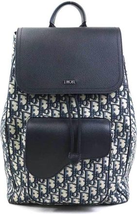 Dior Navy Leather Canvas Backpack (Pre-Owned)