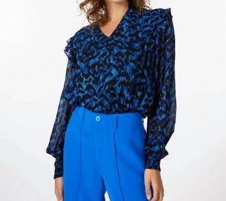 Esqualo Wilda Wild Celebration Smock Blouse In Blue Black