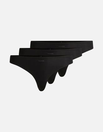 HUGO BOSS Womens 3-Pack Microfibre Thongs, Black - Size: 14