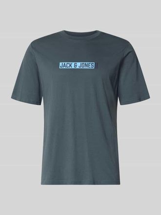 Jack & Jones Regular Fit T-Shirt mit Logo-Print Modell Munk in Petrol, Gr&ouml;&szlig;e XXL