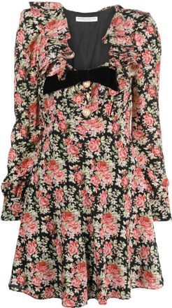 Alessandra Rich rose-print silk minidress - women - Silk/Polyamide/Cupro - 40 - Black