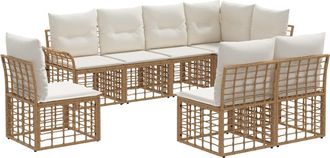 vidaXL Conjunto De Sof&aacute;s De Exterior 8 Uds. Natural Y Crema Poli&eacute;ster Vidaxl
