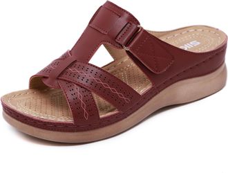 Generic Womens Sandals Wedge Casual Sandals Women Slip on Platform Sandals Comfortable Orthopedic Wedge Sandalias,Maroon,6.5 UK