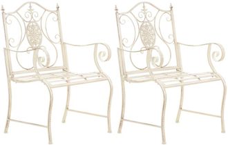 Clp Set 2 sillas de exterior con reposabrazos en metal crema antiguo