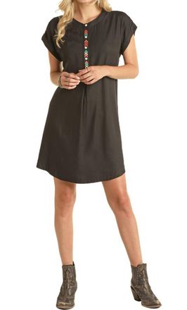 Panhandle Cap Sleeve Popover Dress In Black