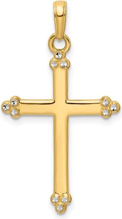 Diamond2Deal 14k Yellow Gold Rhodium Diamond-Cut Cross Pendant