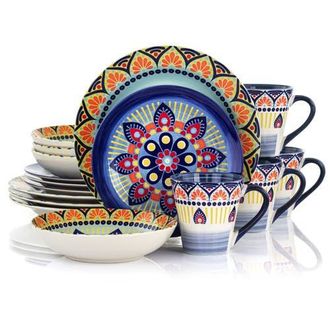 Elama Zen Mozaik 16 Piece Luxurious Stoneware Dinnerware with Complete Setting for 4, 16pc in Blue at Nordstrom